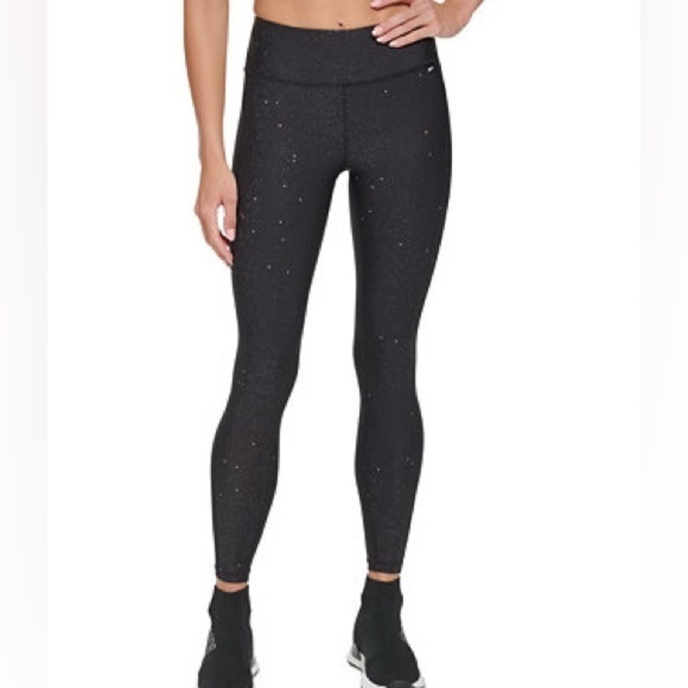 DKNY Sport Leggings DPCW7080 Black Gray Fleck XL Cropped 24” Inseam High Rise